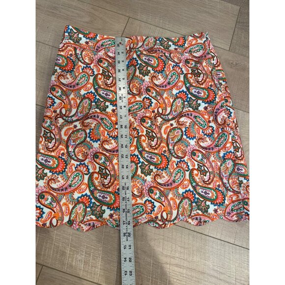 Talbots Petite 8P Womens Scalloped Hem Paisley Skirt Multicolor Design Waist 8P - Picture 3 of 7